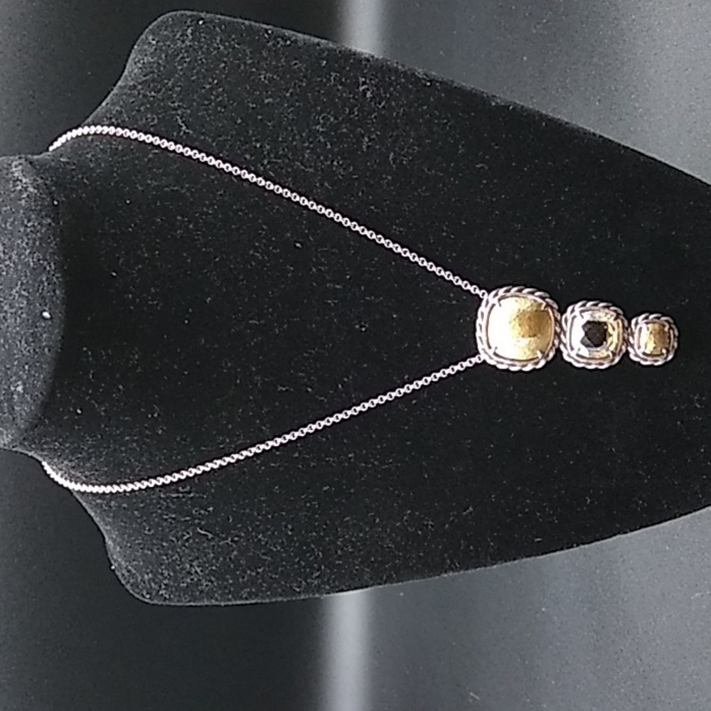 Brighton Silver Tone Necklace with Hammered Domes and Topaz colored Gemstone